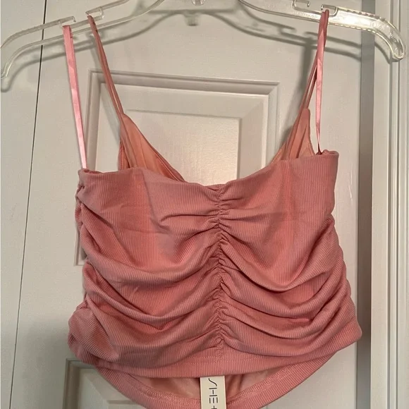 She + Sky Top Pink Shirred Ruched Ribbed Cropped Cami Style NWT M #2361 - Picture 6 of 6